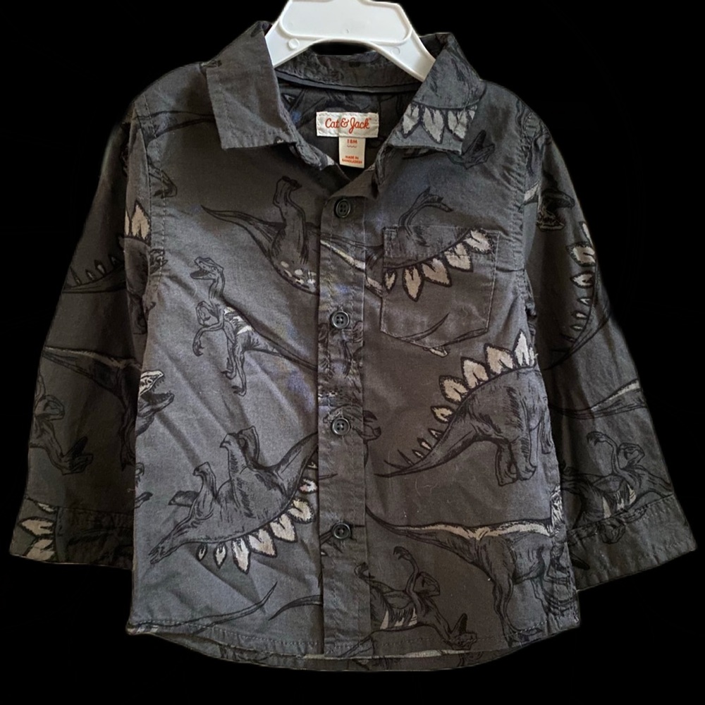 COPY - Cat & Jack Long Sleeve Button Up Gray Dinosaur Shirt